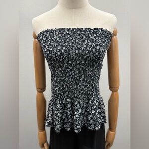 Hollister Smocked Floral Tube Top / Mini Skirt 2-in-1 Black White XS